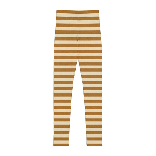 Brown and Cream Striped Youth Leggings All Over Print Soft Stretchy Playwear