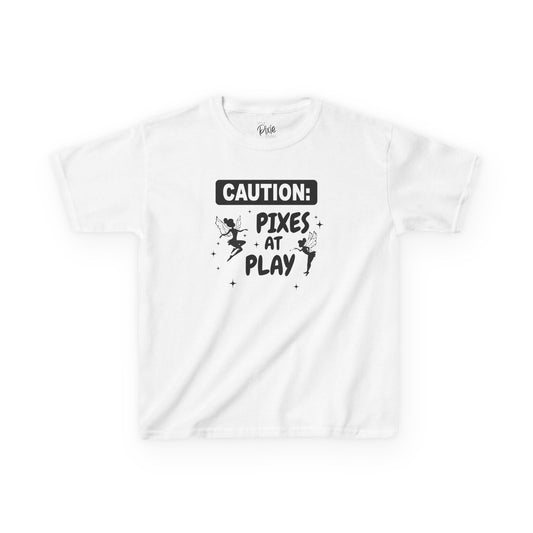 Caution: Pixies at Play Kids Tee Kids Heavy Cotton Tee - Inspirational Youth T-Shirt