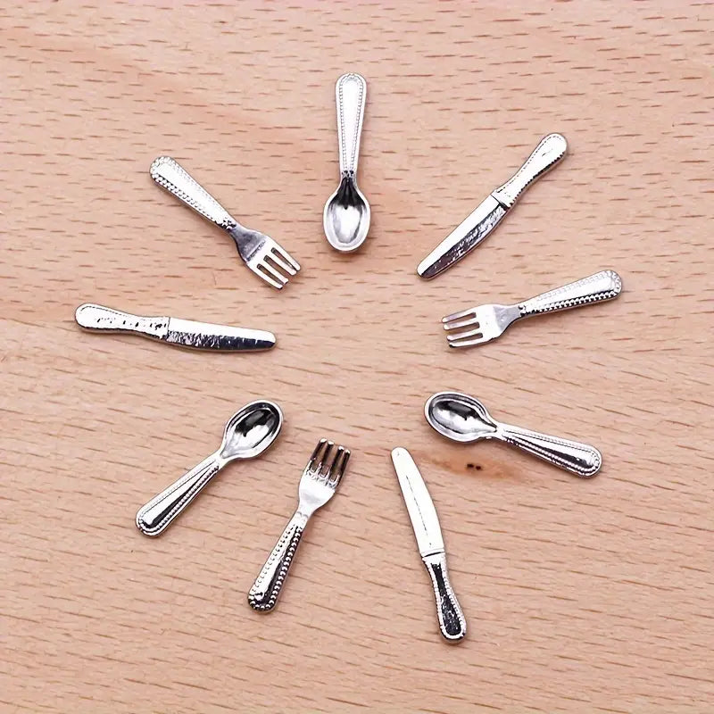 Dollhouse Mini Cutlery & Dining Props – 9-Piece Table Accessory Set